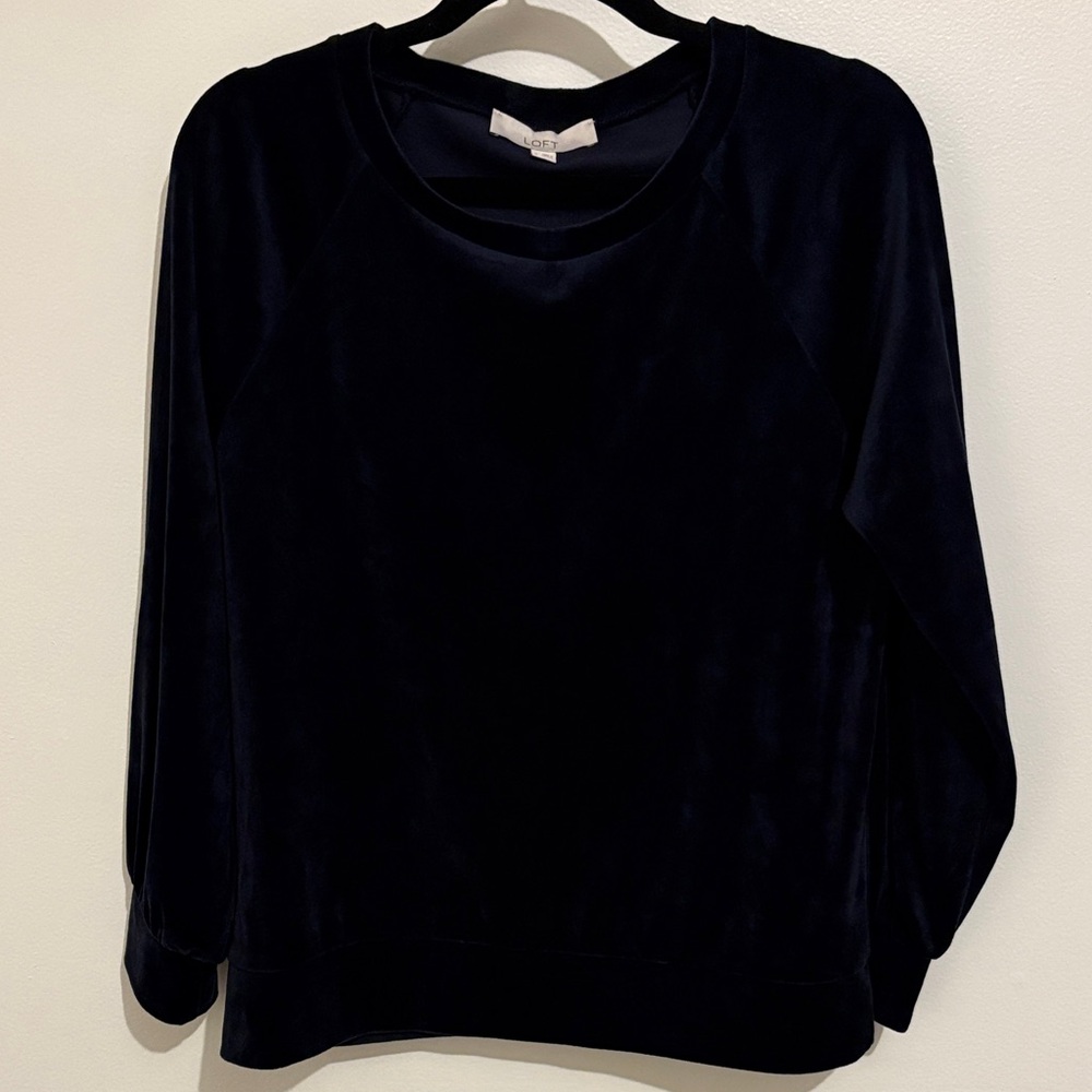 LOFT Midnight Navy Velvet Pullover Top